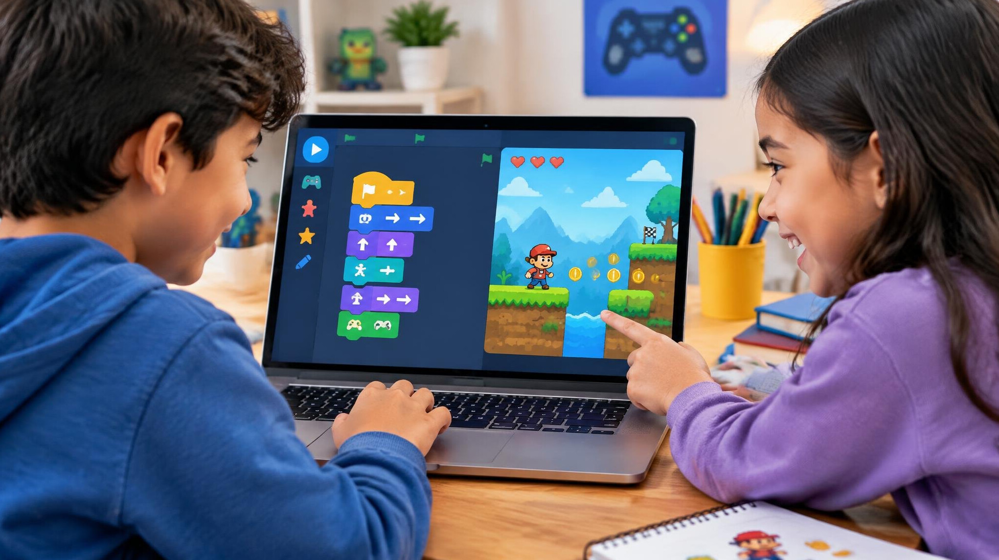 kids playing coding game