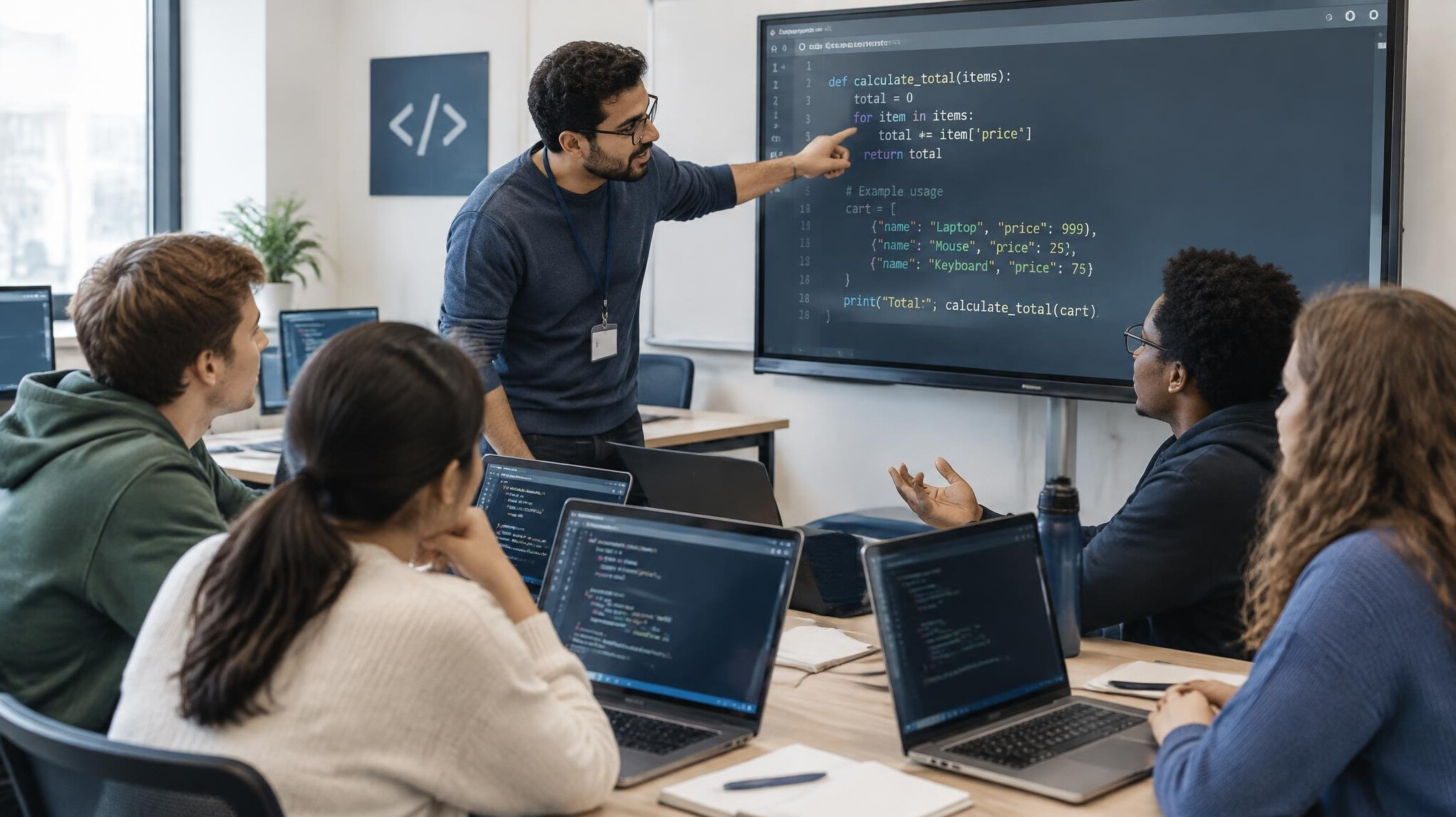 instructor teaching coding class