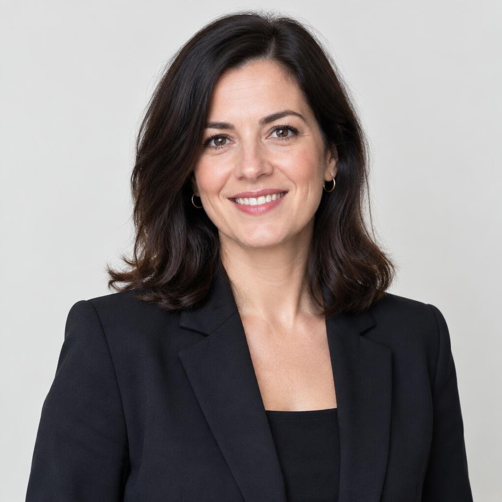 Portrait of a smiling woman with dark hair in business casual clothing
