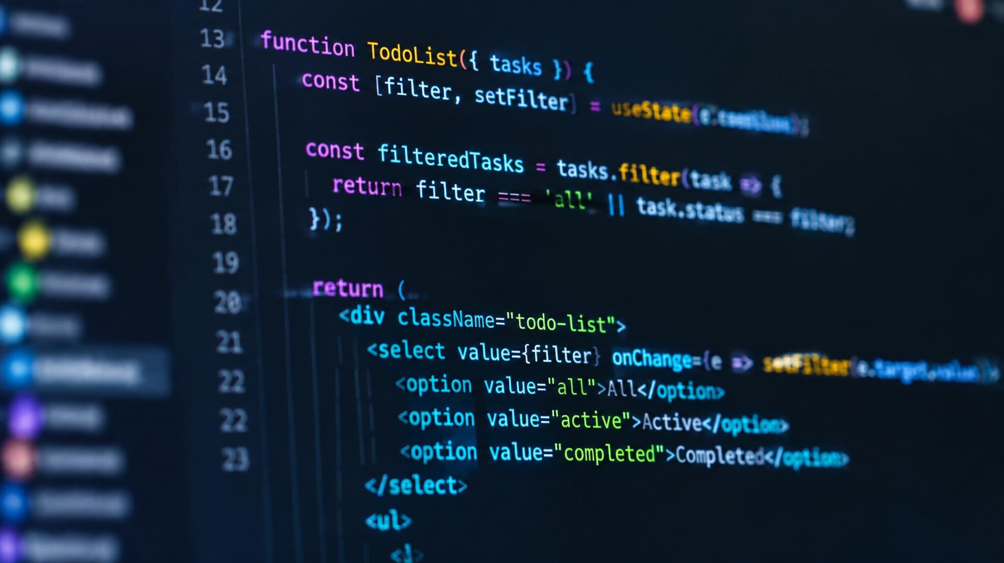 Colorful code on a computer screen