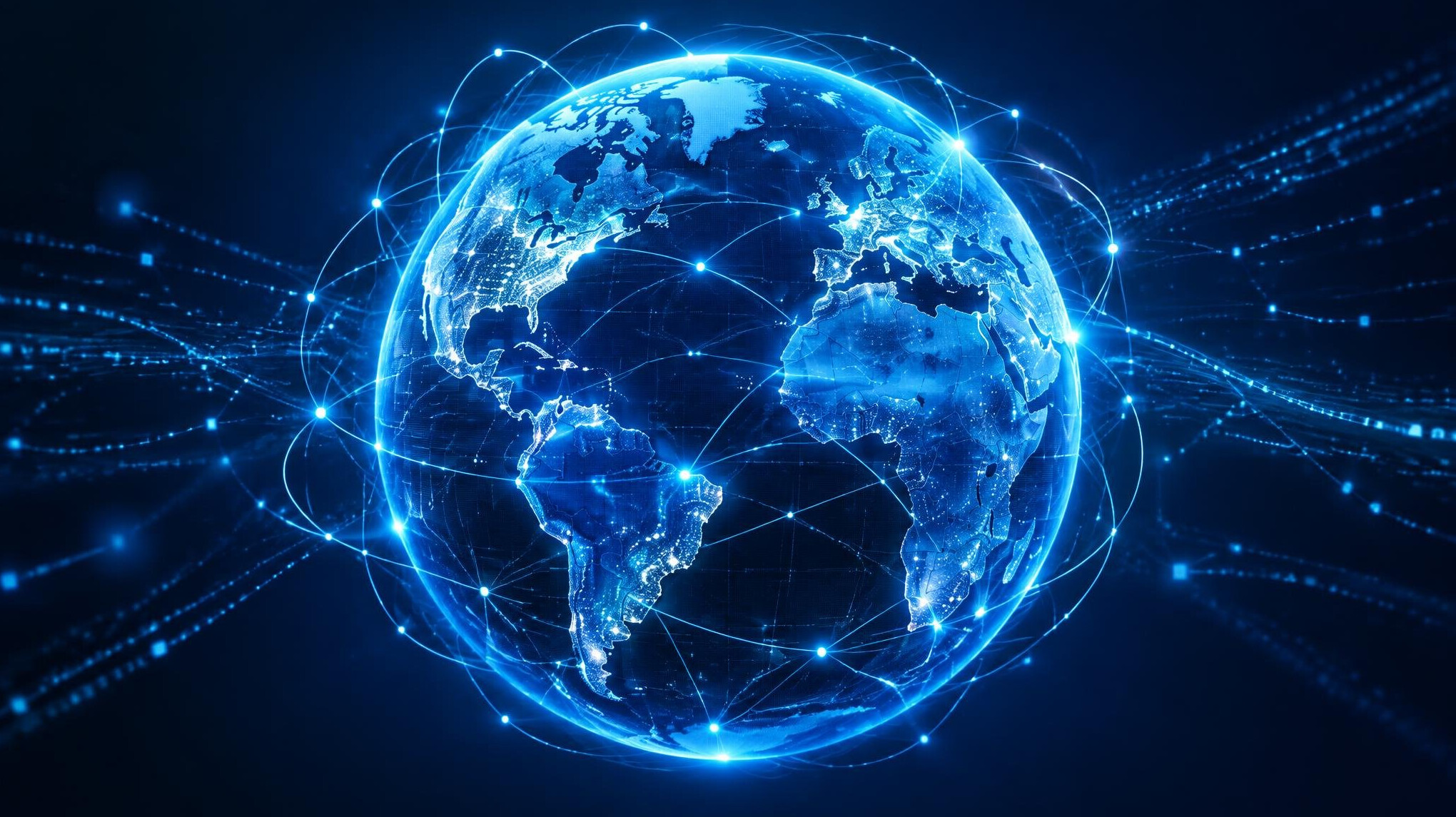 Glowing network lines around the globe